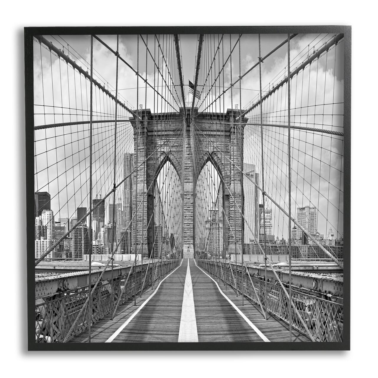 Stupell Industries Brooklyn Bridge Black White Industrial Landscape City Architecture Framed Wall Art